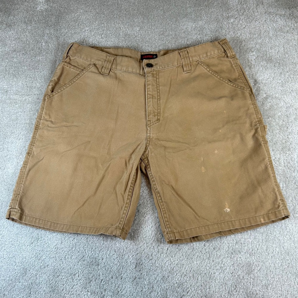 Wolverine Carpenter Shorts Mens 36 Tan Cotton Duck Canvas Utility Workwear Faded